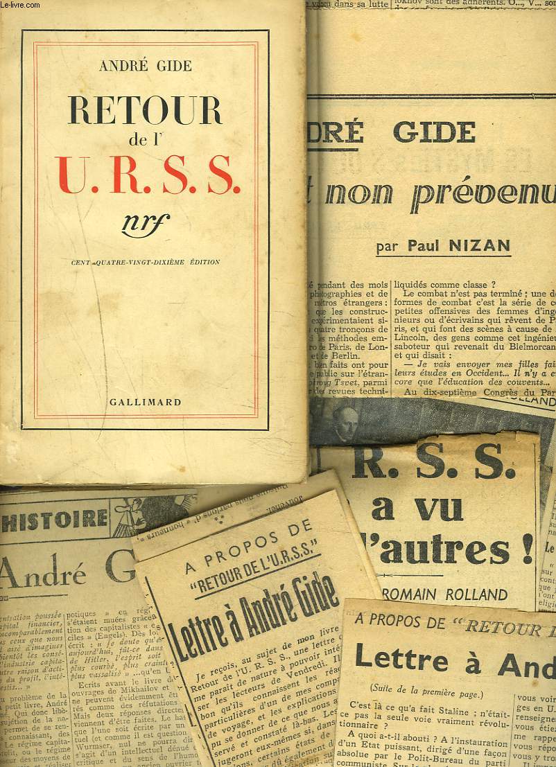 RETOUR DE L'U.R.S.S. + TRES NOMBREUSES COUPURE DE JOURNAUX, ARTICLES SUR L'AUTEUR.
