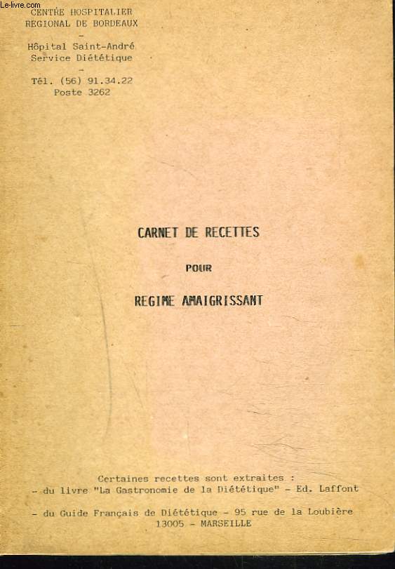 CARNET DE RECETTES POUR REGIME AMAIGRISSANT.