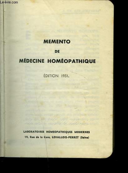 MEMENTO DE MEDECINE HOMEOPATHIQUE