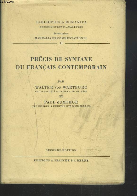 PRECIS DE SYNTAXE DU FRANCAIS CONTEMPORAIN