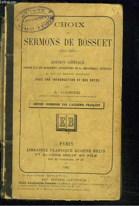 CHOIX DE SERMONS DE BOSSUET (1653-1691).