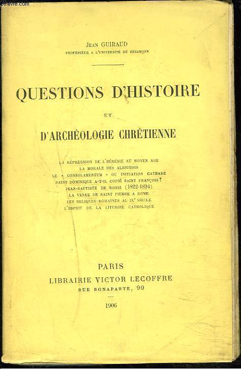 QUESTIONS D'HISTOIRE ET D'ARCHEOLOGIE CHRETIENNE.