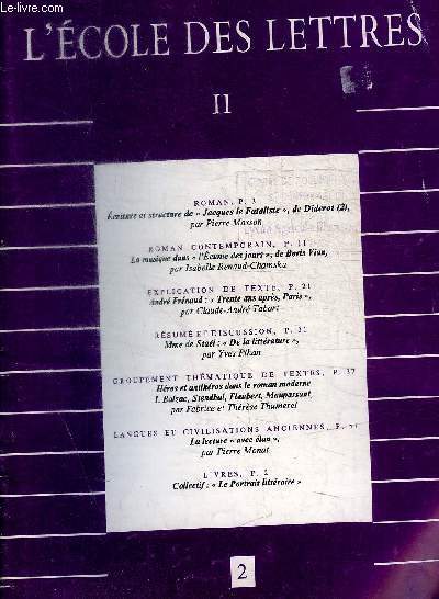 L ECOLE DES LETTRES - 1 OCTOBRE 1990 - 82 E ANNEE - II - N 2 - ROMAN / ROMAN CONTEMPORAIN / EXPLICATION DE TEXTE /.../