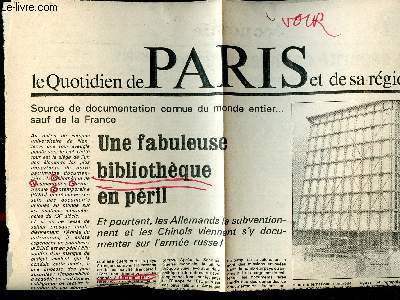 Le quotidien de Paris et de sa rgion N166 Mercredi 11 juin 1980, Une fabuleuse bibliothque en pril.