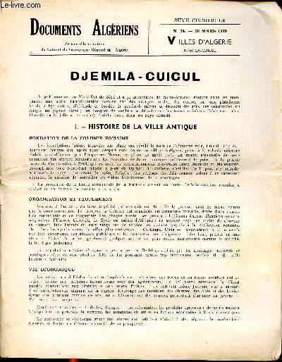 Documents algriens Djemila - Cuicul N 34 20 Mars 1949 Villes d'Algrie