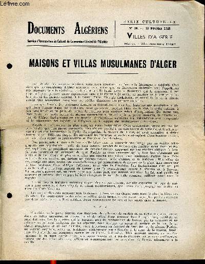 Documents algriens Maisons et villas mulsumanes d'Alger N 26 10 fvrier 1948 Villes d'Algrie