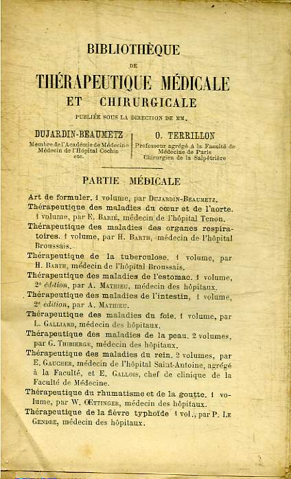 BIBLIOTHEQUE DE THERAPEUTIQUE MEDICALE ET CHIRUGICALE - THERAPEUTIQUE DES MALADIES DES ORGANES RESPIRATOIRES