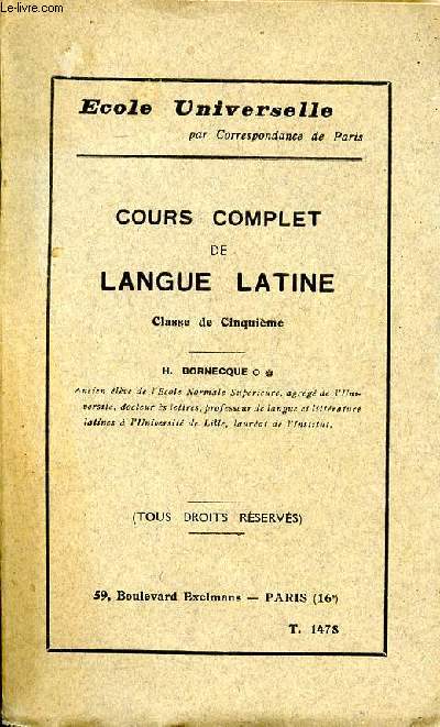 Cours complet de langue latine Classe de cinquime