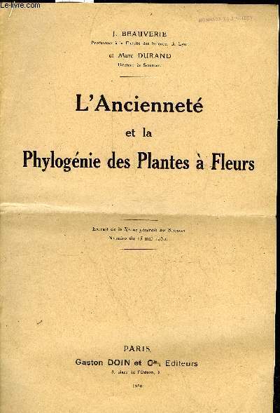 L'ANCIENNETE ET LA PHYLOGENIE DES PLANTES A FLEURS - 15 MAI 1960