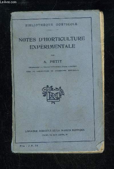 NOTE D'HORTICULTURE EXPERIMENTALE
