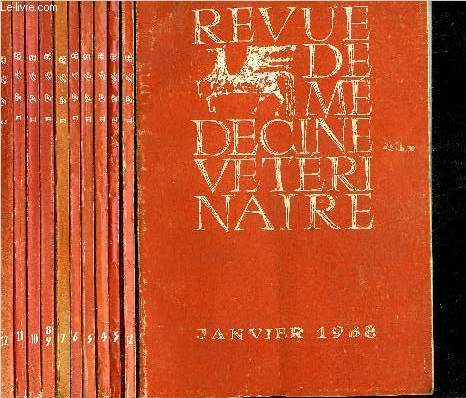 REVUE DE MEDECINE VETERINAIRE - LOT DE 12 NUMEROS DE L'ANNEE 1968 EN 11 VOLUMES - N1 AU N12 JANVIER A DECEMBRE 1968.