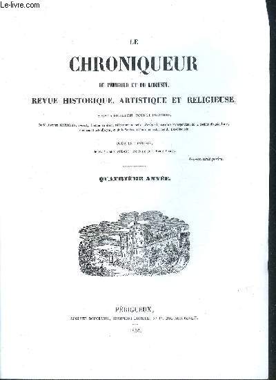 LE CHRONIQUEUR DU PERIGORD ET DU LIMOUSIN REVUE HISTORIQUE ARTISTIQUE ET RELIGIEUSE - QUATRIEME ANNEE 1856 - PHOTOCOPIE .