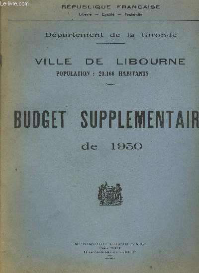 BUDGET SUPPLEMENTAIRE DE 1950 - VILLE DE LIBOURNE