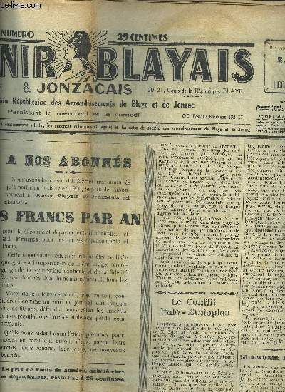 L'AVENIR BLAYAIS ET JONZACAIS - 1935 - LOT DE 29 NUMEROS