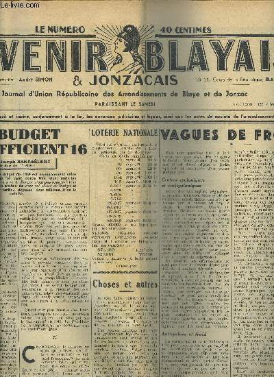 L'AVENIR BLAYAIS ET JONZACAIS - 1938 - LOT DE 75 NUMEROS