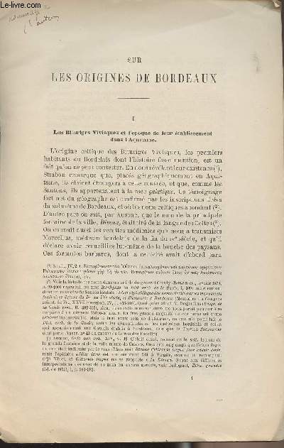 Sur les origines de Bordeaux - (Extrait des Annales de la Facult des Lettres de Bordeaux n 1 et 2 anne 1879)