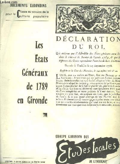 LES ETATS GENERAUX DE 1789 EN GIRONDE.