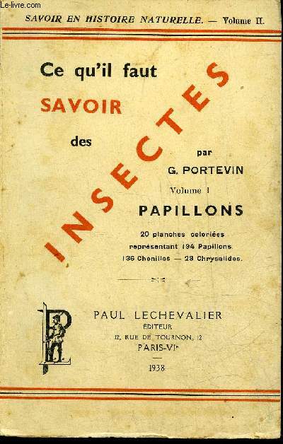 CE QU'IL FAUT SAVOIR DES INSECTES - VOLUME 1 : PAPILLONS.