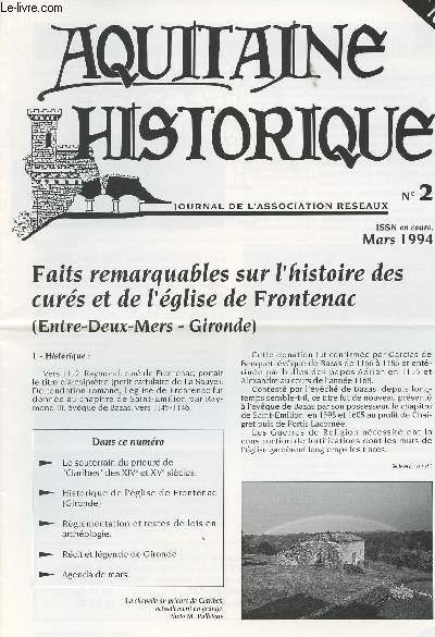 AQUITAINE HISTORIQUE N2 - Mars 1994 -Le souterrain du prieur de 