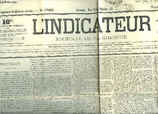 L'INDICATEUR JOURNAL DE LA GIRONDE N17233 58EME ANNEE VENDREDI 15 MARS 1861.