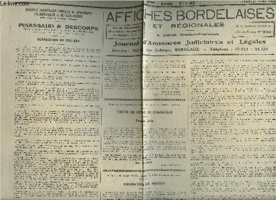 AFFICHES BORDELAISES ET REGIONALES JOURNAL D'ANNONCES JUDICIAIRES ET LEGALES N4581 16EME ANNEE JEUDI 11 AOUT 1949.