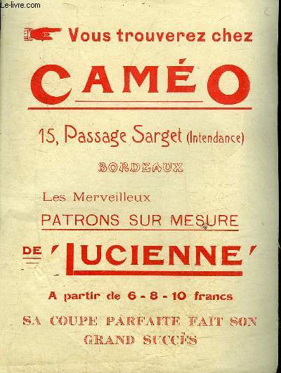 UNE PUBLICITE : CAMEO 15 PASAGE SARGET (INTENDANCE) BORDEAUX.