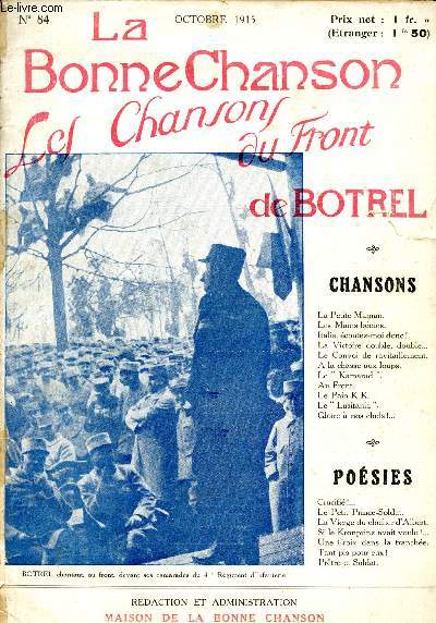 Les Chansons du Front de Botrel. N 84 d'Octobre 1915