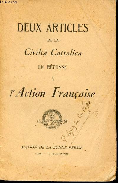 Deux articles de la Civilta Cattolica en rponse  l'Action Franaise.