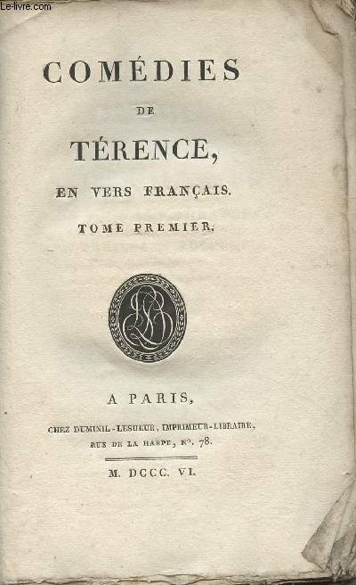 Comdies de Trence, en vers franais - Tome Premier