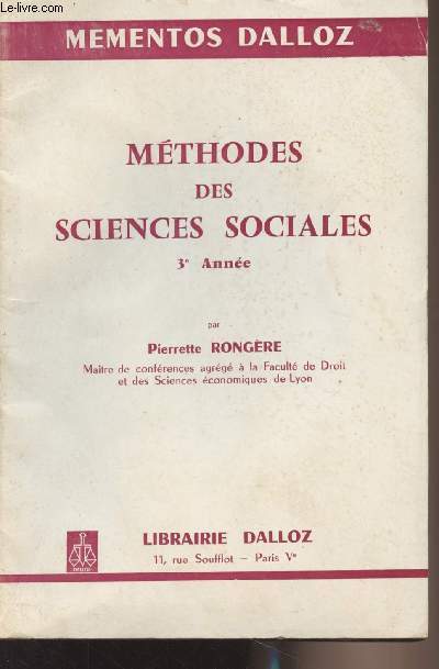 Mthodes des sciences sociales - 3e anne - Mementos Dalloz