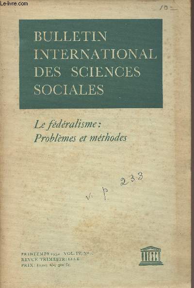 Bulletin international des sciences sociales, printemps 1952 Vol. IV, n1 -