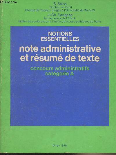 Notions essentielles - Note administrative et rsum de texte - concours administratifs catgorie A
