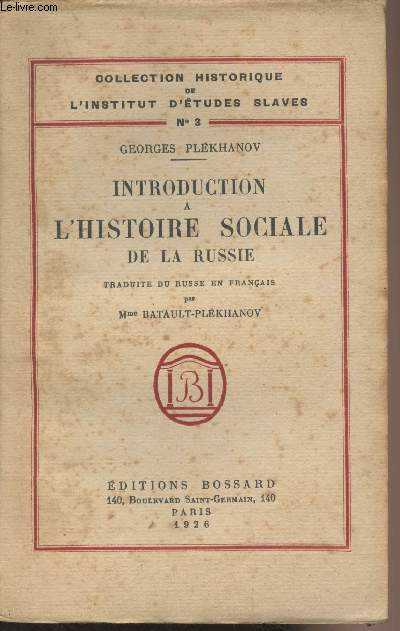 Introduction  l'histoire sociale de la Russie - Collection historique de l'Institut d'Etudes Salves n3