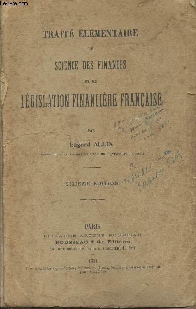 Trait lmentaire de science des finances et de lgislation financire franaise - 6e dition