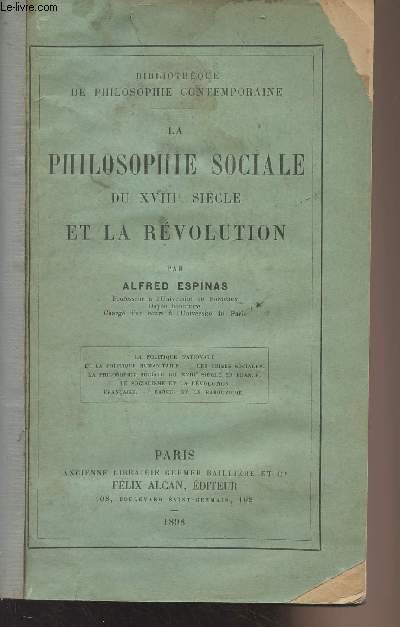 La philosophie sociale du XVIIIe sicle et la Rvolution - 