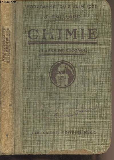 Chimie, classe de seconde - Programme du 3 juin 1925