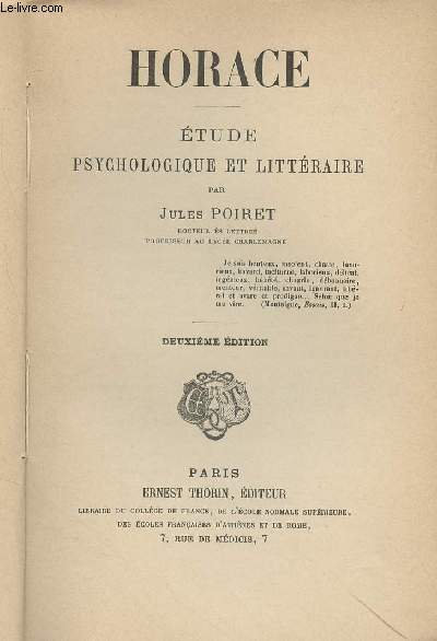 Horace - Etude psychologique et littraire (2e dition)