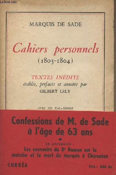 Cahiers personnels (1803-1804) Textes indits tablis, prfacs et annots par Gilbert Lely