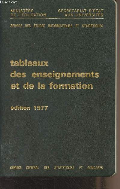 Tableaux des enseignements et de la formation - Edition 1977 - Ministre de l'ducation, secrtariat d'tat aux universits