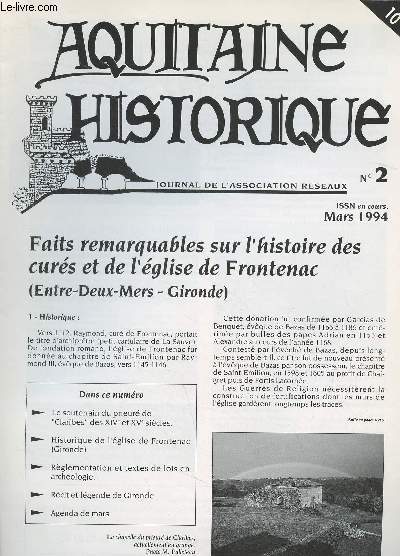 Aquitaine Historique N2 - Mars 1994 -Le souterrain du prieur de 