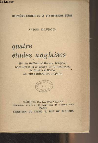 Quatre tudes anglaises - Neuvime cahier de la dix-huitime srie - Cahiers de la Quinzaine