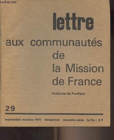 Lettre aux communauts de la Mission de France N29 sept. oct. 1971 - 
