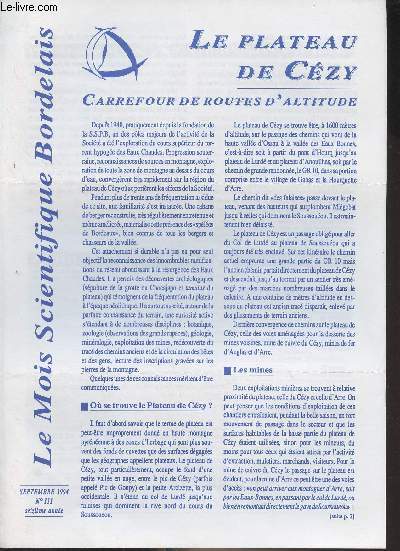 Le Mois Scientifique Bordelais - 16e anne sept. 1994 - N151 - Le plateau de Czy - Carrefour de routes d'altitude