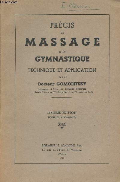 Prcis de massage et de gymnastique, technique et application (6e dition)