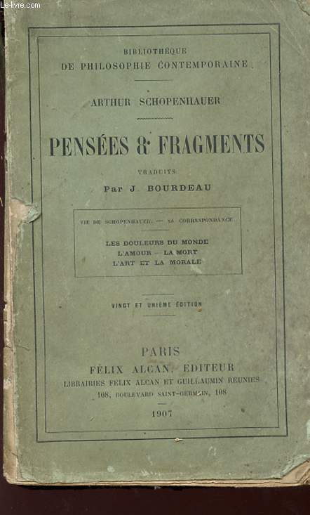 PENSEES ET FRAGMENTS - Bibliothque de philosophie contemporaine.