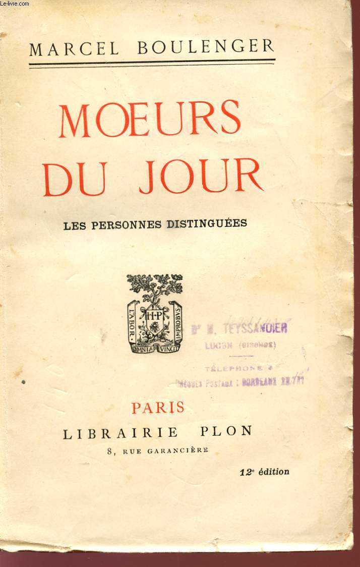 MOEURS DU JOURS - LES PERSONNES DISTINGUEES - 127 EDITION.