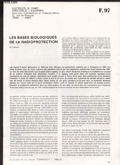 LES BASES BIOLOGIQUES DE LA RADIOPROTECTION - F97 - 1980/4.