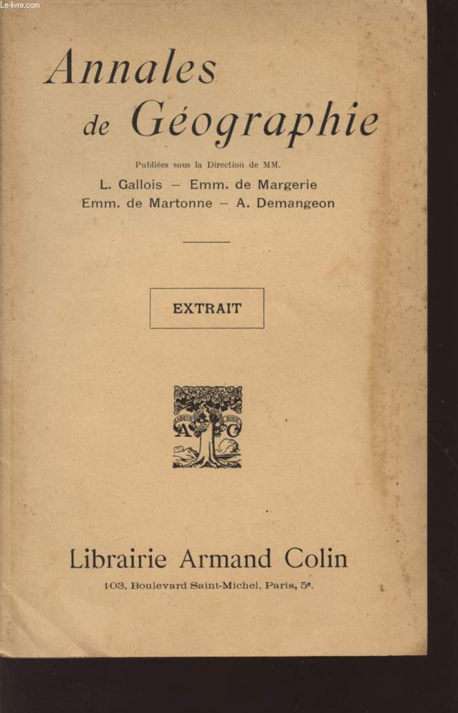 ANNALES DE GEOGRAPHIE - EXTRAIT - JANVIER 1931.