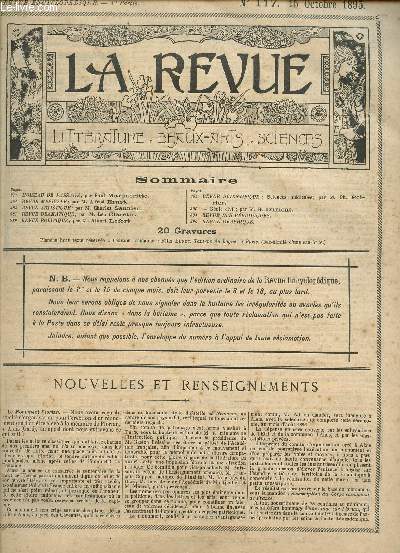 LA REVUE / LITTERATURE - BEAUX-ARTS - SCIENCES / N117 - 15 OCTOBRE 1895.