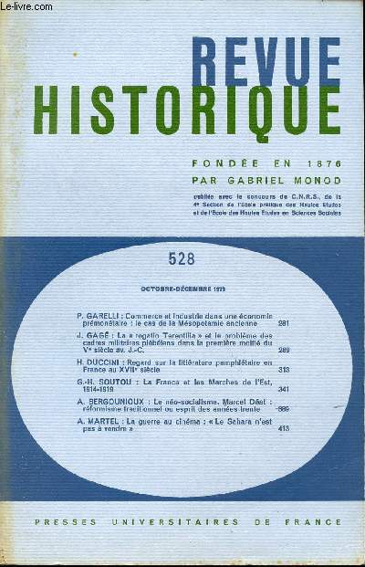 REVUE HISTORIQUE / OCTOBRE-DECEMBRE 1978 / N528.
